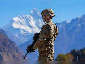 Auli: A US Army soldier during India-US joint exercise 'Yudh Abhyas', at Auli in...