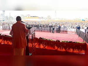 Rampur, Dec 02 (ANI): Uttar Pradesh Chief Minister Yogi Adityanath addresses a p...