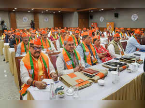 New Delhi: Bharatiya Janata Party (BJP) leaders attend the BJP's National Office...