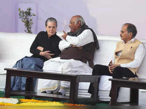 New Delhi: Congress President Mallikarjun Kharge with senior party leader Sonia ...