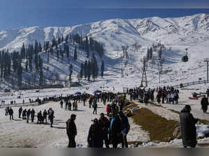 Gulmarg: Tourists at Gulmarg ski resort, in Jammu and Kashmir. (PTI Photo/Kamal ...