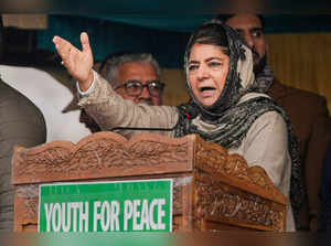 Srinagar: Peoples Democratic Party (PDP) President Mehbooba Mufti addresses a yo...