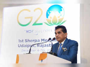 Udaipur: India's G-20 Sherpa Amitabh Kant speaks at the first G20 Sherpa meeting...