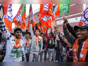 New Delhi: BJP workers celebrate the party's victory in Gujarat Assembly electio...