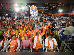Ahmedabad: BJP supporters during a public meeting of Gujarat Chief Minister Bhup...