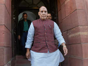 New Delhi: Defence Minister Rajnath Singh at Parliament House complex during ong...