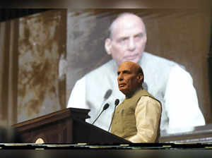 New Delhi: Defence Minister Rajnath Singh speaks during the Indo-Pacific Regiona...