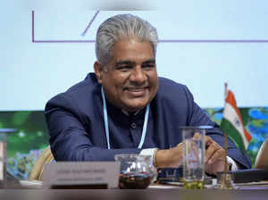 Bhupender Yadav, minister of environment, forest and climate change, attends a s...