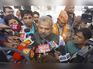 New Delhi: Delhi BJP President Adesh Gupta talks to the media at the party offic...