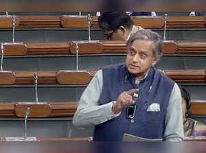 **EDS: VIDEO GRAB VIA SANSAD TV** New Delhi: Congress MP Shashi Tharoor speaks i...