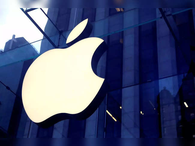 The Apple Inc logo is seen hanging at the entrance to the Apple store on 5th Avenue in New York.