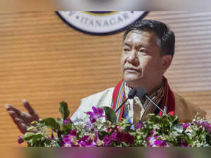 Itanagar: Arunachal Chief Minister Pema Khandu speaks at a function held by All ...