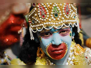 Bengaluru: A young artist dressed as a Hindu mythological character during the c...