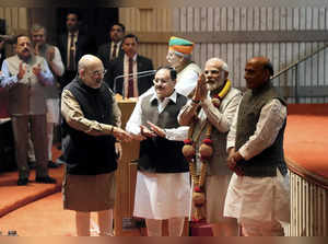 New Delhi: Prime Minister Narendra Modi felicitated during the BJP Parliamentary...