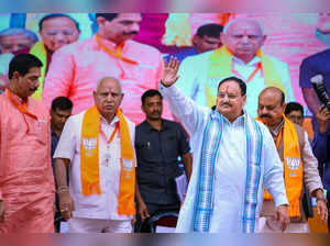 Koppal: BJP National President J P Nadda, senior leader B S Yediyurappa, Karnata...