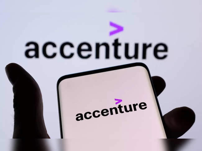 Illustration shows a smartphone with displayed Accenture PLC logo