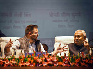Patna: Bihar Chief Minister Nitish Kumar with the state Deputy CM Tejashwi Yadav...