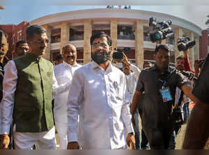 Nagpur: Maharashtra Chief Minister Eknath Shinde arrives at Vidhan Bhawan on the...