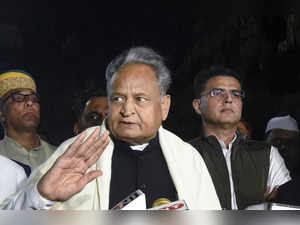 Jaipur: Rajasthan Chief Minister Ashok Gehlot with Congress leader Sachin Pilot ...
