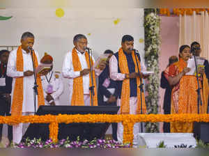 Gandhinagar: BJP MLA Bhanuben Babariya with other party MLAs take oath as Gujara...