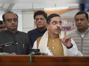 New Delhi: Union Minister for Parliamentary Affairs Pralhad joshi addresses a pr...