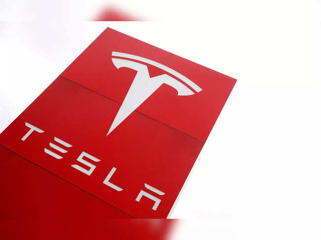 The logo of electric car manufacturer Tesla