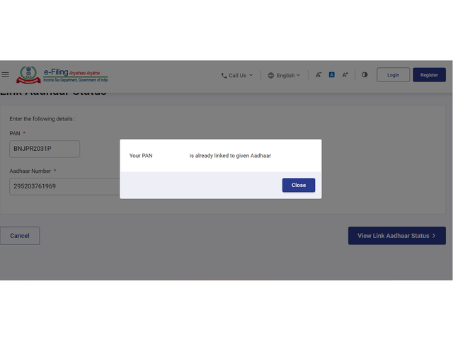 Aadhaar-PAN linking status will display on your screen
