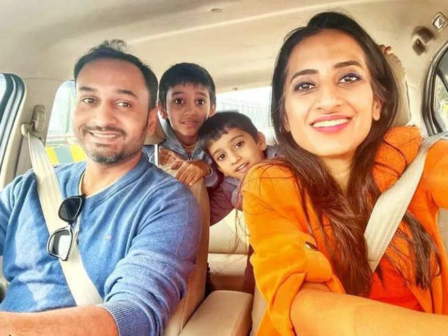 ​Kaushik Mukherjee and Vineeta Singh, with their sons, during one of their road trips.​
