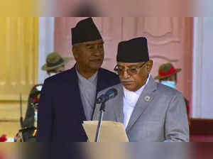**EDS: VIDEO GRAB VIA NTV** Kathmandu: Pushpa Kamal Dahal 'Prachanda' takes oath...