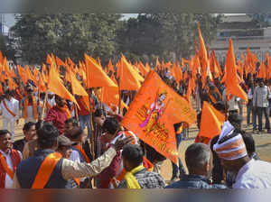 Ranchi: Activists of Vishwa Hindu Parishad (VHP) and Bajrang Dal participate in ...
