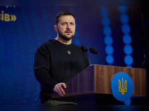 Ukraine's President Zelensky attends an International Human Rights forum in Kyiv