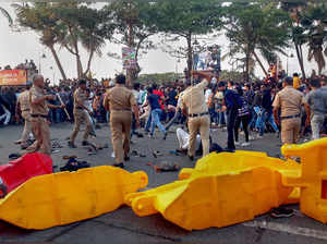 Mumbai: Police personnel lathicharge fans gathered outside the actor Salman Khan...