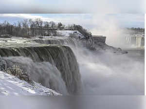 Niagara falls covered in ice as snow blizzard grips western New York