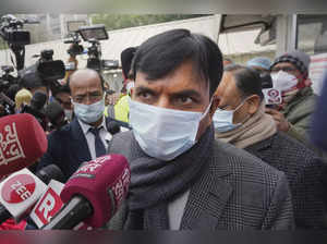 New Delhi: Union Health Minister Mansukh Mandaviya speaks with media after inspe...