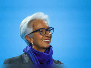FILE PHOTO: ECB's Lagarde speaks to reporters following a monetary policy meeting, in Frankfurt