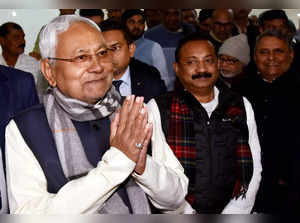 Patna: Bihar Chief Minister Nitish Kumar leaves Janata Dal (United) office after...