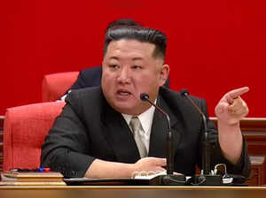 North Korean leader Kim Jong-un speaks during the third-day session of the sixth enlarged meeting of the eighth Central Committee of the Workers' Party of Korea in Pyongyang on Dec. 28, 2022.(Yonhap/IANS)