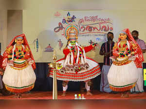 Kozhikode: Students perform Kathakali at the Kerala State School Youth Festival,...