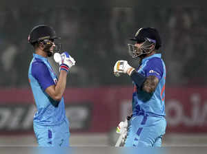 Rajkot: Indian player Suryakumar Yadav and  Shubman Gill during the 3rd T20 cric...