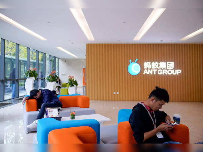 FILE PHOTO: A logo of Ant Group is pictured at the headquarters of Ant Group, an affiliate of Alibaba, in Hangzhou