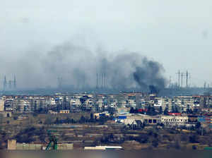 Smoke rises from strikes on the frontline city of Soledar