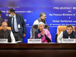 New Delhi_ Union Finance Minister Nirmala Sitharaman during her Pre-Budget Meeti...