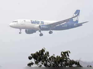Patna: A passengerâs flight GoAir flies at Jaiprak Narain Airport amid dense fog, in Patna on Monday, Jan 09, 2023. (Photo: IANS)
