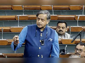 New Delhi, Dec 08 (ANI): Congress MP Shashi Tharoor speaks in Lok Sabha during t...