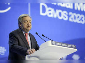 Secretary-General of the United Nations Antonio Guterres speaks at the World Eco...
