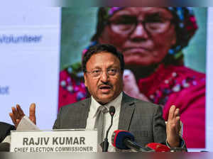 New Delhi: Chief Election Commissioner (CEC) Rajiv Kumar addresses a press confe...