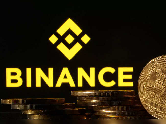 Binance logo and representation of cryptocurrencies