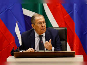 Russian Minister of Foreign Affairs of Sergei Lavrov speaks during his meeting with South African Minister of International Relations and Cooperation Naledi Pandor (not seen) at the OR Tambo Building in Pretoria on January 23, 2023. (Photo by PHILL MAGAKOE / AFP)