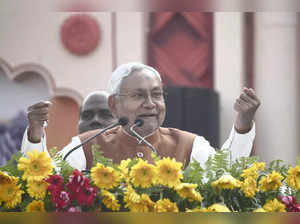 Patna: Bihar Chief Minister Nitish Kumar addresses during 'Rashtriya Swabhiman D...