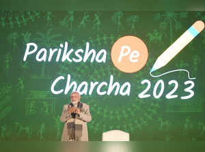 New Delhi: Prime Minister Narendra Modi speaks during 'Pariksha Pe Charcha' programme, in New Delhi,on Friday,January 27,2023. (Photo:IANS/Twitter)